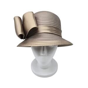 Giovannio New York Ribbon Bow Wide Brim Derby Church Hat Party Taupe Neutral
